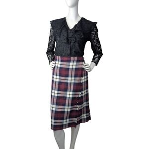 Vintage Murray Brothers Scotland Wool Kilt Skirt – Tartan Wrap Midi – Size 10/12